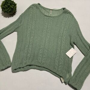 Free People Green Cable Knit Sweater